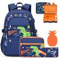 ACESAK Boys Backpack - Bento Box with Insulated Lunch Bag Pencil Case, Ice Pack & Utensils Set for Kids, 6 Leakproof Compartments Removable Tray Lunches or Snack Container for School (Dinosaur Set-02)