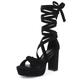 Shoe'N Tale Lace Up Heels for Women Platform heels Strappy Gladiator Chunky Block High Heeled Sandals Open Toe Dress Shoes, C-black/Bow, 7 UK