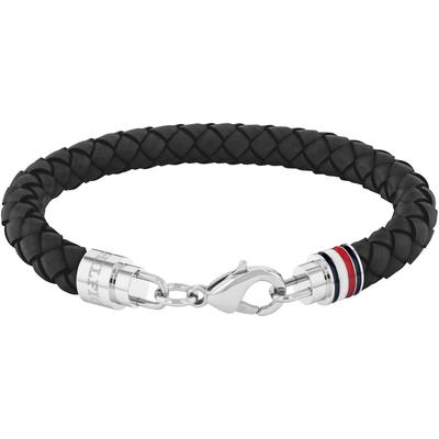 Lederarmband TOMMY HILFIGER "ICONIC TH BRAIDED LEATHER, 2790545, 2790546", grau (schwarz, edelstahlfarben), Armbänder, H