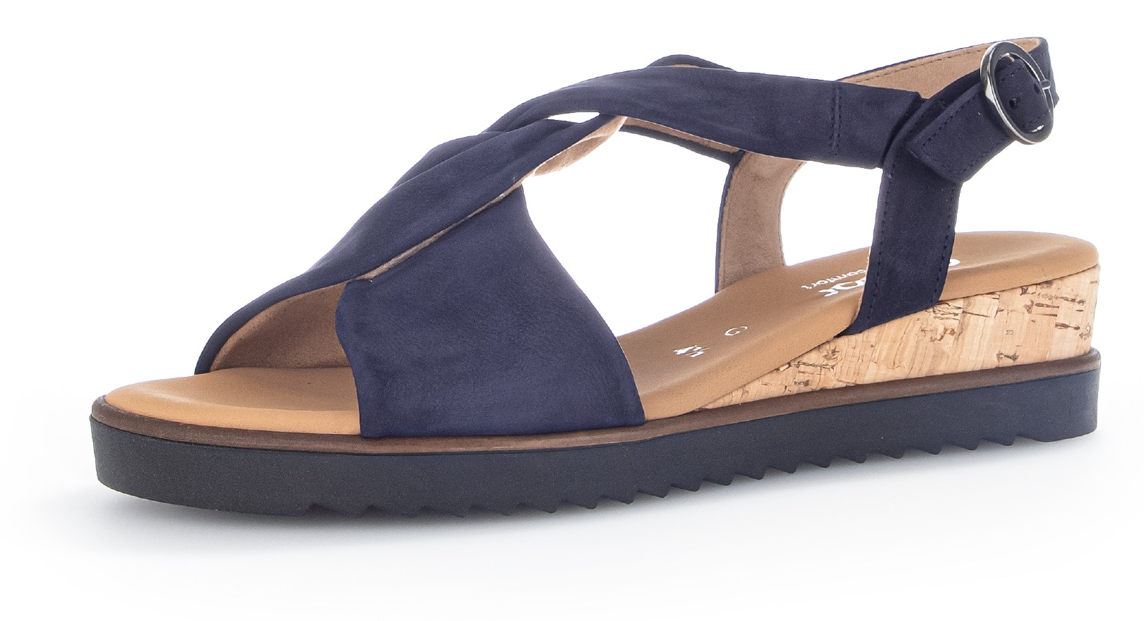 Sandalette GABOR "GENUA", Damen, Gr. 38, blau (dunkelblau), Nubukleder, Schuhe, Sommerschuh, Sandale, Keilabsatz, mit verstellbarem Fersenriemchen