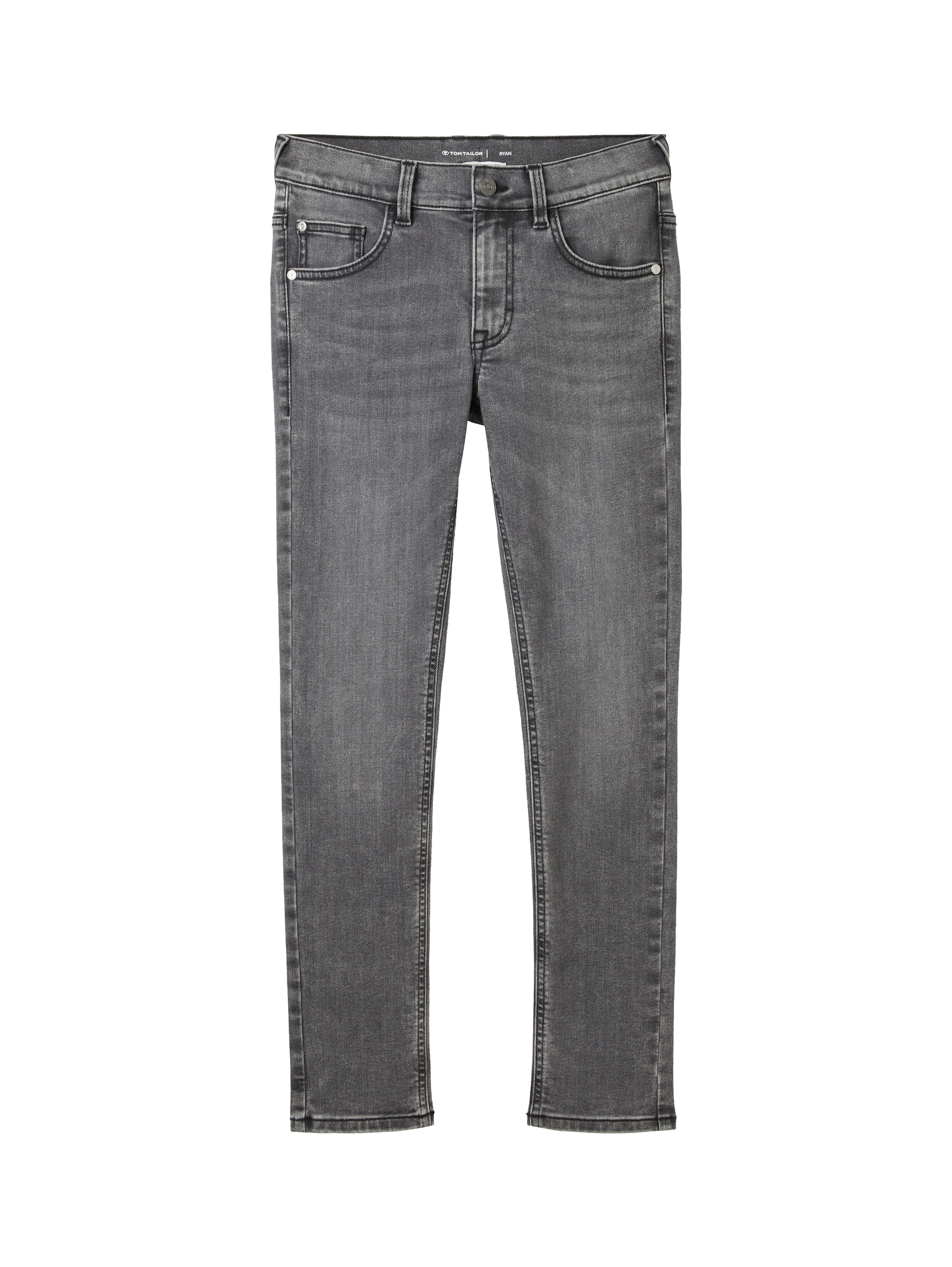 5-Pocket-Jeans TOM TAILOR, Jungen, Gr. 158, N-Gr, grau (grau denim), Denim/Jeans, Obermaterial: 70% Baumwolle, 28% Polyester, 2% Elasthan, unifarben, Casual, slim fit lang, Jeans, mit Stretch und in slim fit Passform