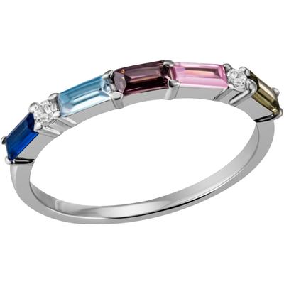 Fingerring FIRETTI "Schmuck Geschenk Silber 925 Silberring Ring Regenbogen" Gr. 58, bunt (silberfarben, dunkelblau, hellblau, rot, rosa, gelb, kristallweiß, dunkelblau, hellblau, rot, rosa, gelb, kristallweiß), Fingerringe, Damen, 58, Silber 925... Image