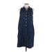 Holding Horses Casual Dress - Shirtdress Collared Sleeveless: Blue Solid Dresses - Women's Size 8