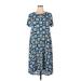 Lularoe Casual Dress - Shift Crew Neck Short sleeves: Blue Print Dresses - Women's Size X-Large