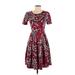 Lularoe Casual Dress - Fit & Flare Scoop Neck Short sleeves: Burgundy Dresses - Women's Size Small