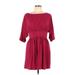 Trina Turk Casual Dress - Mini Boatneck 3/4 sleeves: Burgundy Print Dresses - Women's Size 10