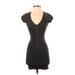 Express Casual Dress - Bodycon V-Neck Short sleeves: Black Print Dresses - Women's Size X-Small