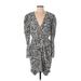 Express Casual Dress - Mini Plunge Long sleeves: Silver Dresses - Women's Size Small