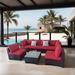 7-Piece Wicker Outdoor Sectional Set with Glass Table and Cushions