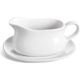 Gravy Boat & Saucer, 15 oz, Ceramic Serving Dish, Dispenser with Tray for Sauces, Dressings and Creamer, Large Handle