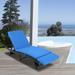 Iron Frame Woven Rattan Chaise Lounge with Blue Cushion