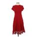 Feather Bone by Anthropologie Casual Dress - Midi Crew Neck Short sleeves: Red Solid Dresses - Women's Size X-Small