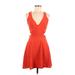 Akira Chicago Red Label Casual Dress - A-Line V-Neck Sleeveless: Orange Solid Dresses - Women's Size Medium