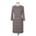 H&M Casual Dress - Sheath Crew Neck 3/4 sleeves: Gray Print Dresses - Women's Size 6