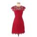 BB Dakota Cocktail Dress - Mini Crew Neck Short sleeves: Red Print Dresses - New - Women's Size 4