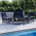 Red Barrel Studio® Reinaldos 4 - Person Outdoor Seating Group w/ Cushions Synthetic Wicker/All - Weather Wicker/Wicker/Rattan in Blue | Wayfair