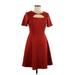 Enfocus Casual Dress - A-Line Crew Neck Short sleeves: Burgundy Print Dresses - Women's Size 6