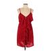 Love Notes Casual Dress - Mini V Neck Sleeveless: Red Print Dresses - Women's Size Large