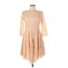 Free People Casual Dress - A-Line Scoop Neck 3/4 sleeves: Tan Print Dresses - Women's Size 6