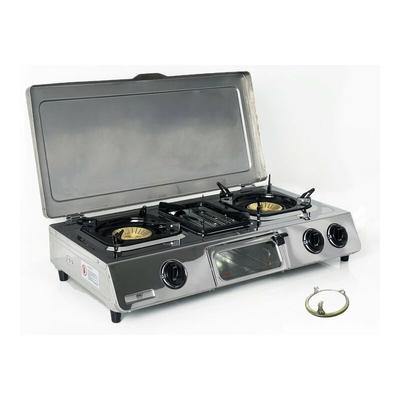 GC-87C Edelstahl Gaskocher 3 flammig mit Deckel, Campingkocher Grill