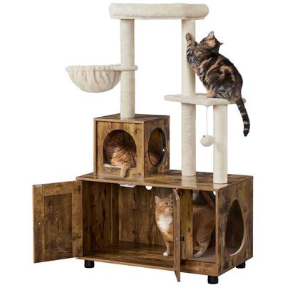 Yaheetech - Katzenbaum mit Katzenklo Schrank, 134,5 cm hoch, All-in-One Kratzbaum mit Höhle Image