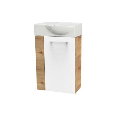 Fackelmann - milano sbc Gäste-WC Set 2 Teile – Waschtischunterschrank in Weiß mit Holz Braun mit