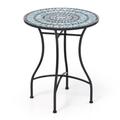 Costway 24 Inch Patio Bistro Table with Ceramic Tile Tabletop-Blue