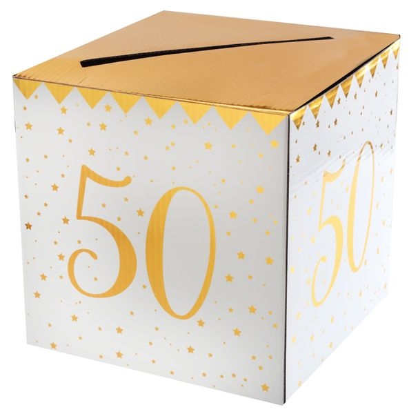 50. Geburtstag Geldbox Spardose Zahl 50 gold weiß metallic Image