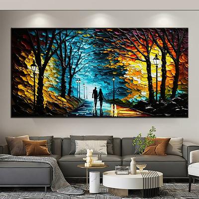 Oil Painting Handmade Hand Painted Wall Art Abstract Rain Street Tree Lamp Knife Landscape Home Decoration Decor Rolled Canvas No Frame Unstretched