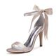 Women's Wedding Shoes Lace Up Sandals Strappy Sandals Bridal Shoes Tassel Stiletto Round Toe British Satin Lace-up Silver Black White