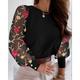 Shirt Blouse Women's 6 black Black Red Solid Color Mesh Street Daily Fashion Round Neck S