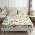 Floral Spring Fitted Sheet Set Ultra Soft Breathable 100% Cotton Silky Bed Sheets Deep Pocket Bedding Sheets 3 Piece Queen King Size