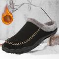 Men's Women Clogs Mules Slippers Flip-Flops Fleece Slippers Plush Slippers Winter Shoes Fleece lined Walking Vintage Casual Outdoor Daily Leather Warm Height Increasing Comfortable Loafer Black