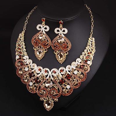 Jewelry Set 3pcs Rhinestone Alloy Earrings Necklace Women's Elegant Vintage Stylish Geometrical Geometric Jewelry Set For Wedding Party Special Occasion
