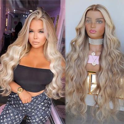 Unprocessed Virgin Hair 13x4 Lace Front Wig Layered Haircut Brazilian Hair Wavy Blonde Multi-color Wig 130% 150% Density Highlighted / Balayage Hair Natural Hairline 100% Virgin Pre-Plucked