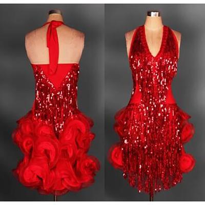 Latin Dance Dress Tassel Women's Performance Training Sleeveless Natural Nylon