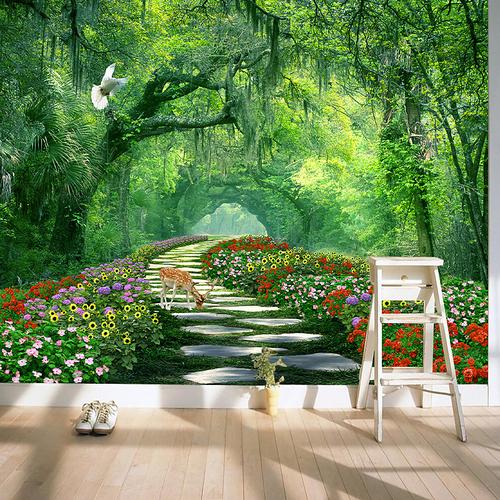 Cool Wallpapers Nature Forest Wallpaper Wall Mural Green Sticker Peel and Stick Removable PVC/Vinyl Material Self Adhesive/Adhesive Required Wall Decor for Living Room Kitchen Bathroom
