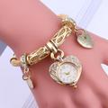 Gold Silver Fashion Women Bracelet Watches Ladies Girls Women's Wristwatch Love Heart Round Quartz Watch