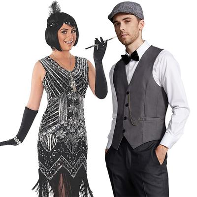 Retro Vintage Roaring 20s 1920s Flapper Dress Outfits Waistcoat The Great Gatsby Gentleman Men's Women's Sequins Tassel Fringe New Year Masquerade Party Prom Adults' Costume Homecoming Dresses