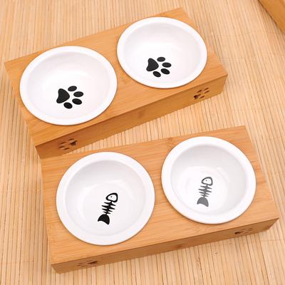 Pet Supplies Dog Food Utensils Dog Drinking Water And Food Basin Stainless Steel Dog Bowl Bamboo Frame Ceramic Cat Bowl Double Bowl