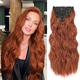 Clip in Hair Extensions for Women 20 Inch Long Wavy Curly Auburn Hair Extension Full Head Synthetic Hair Extension Hairpieces