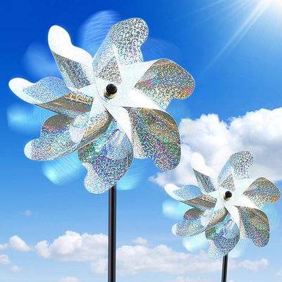 2 Pieces Bird Repeller Windmill Spinner DIY Birds Deterrent Silver Pinwheels for Outdoor Garden Lawn Yard Decoration