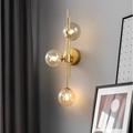 LED Wall Light 3 Lights Glass Wall Sconce Mid Century Modern Globe Wall Light Fixture Bathroom Vanity with Glass Shade Indoor Wall Sconce for Bedroom Living Room Corridor