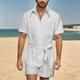 Men's Linen Shorts Summer Shorts Jumpsuit Pocket With Belt Plain Comfort Short Sports Outdoor Daily Holiday Fashion Designer White Blue