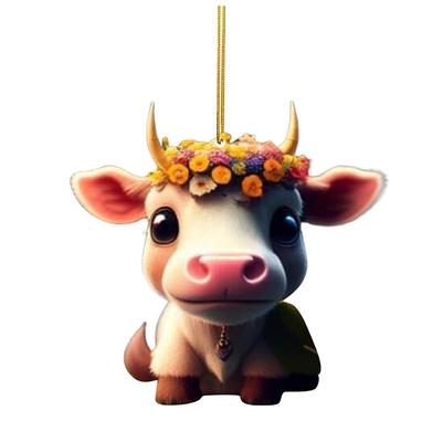 1pc Adorable Cartoon Cow Car Charm - Perfect for Christmas Tree Decorations Car Interior Accessories!