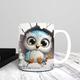 3D Owl Ceramic Mug - Creative Space Design - Animal Bird Cup for Tea, Milk, Coffee - Home Table Decoration - Ideal Gift for Bird Lovers and Friends