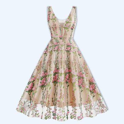 Retro Vintage 1950s Rockabilly Dress A-Line Dress Swing Dress Women's Flower / Floral Halloween Carnival Masquerade Daily Wear Adults Dress Homecoming Dresses