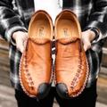 Men's Loafers Slip-Ons Casual Shoes Leather Shoes Moccasin Plus Size Handmade Shoes Business Casual Outdoor Daily Leather Breathable Loafer Red Brown Yellow brown Black Summer Spring