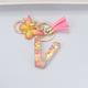 New Exquisite 26 Letter Resin Keychain with Pink Tassel Gradient Butterfly Pendant Key Ring Women Bag Ornaments Accessories Gift