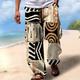 Christmas Beach Pants Tribal Geometric Pattern Mens Graphic Summer Daily Holiday Brown Cotton African Trousers Drawstring Elastic Waist 3D Print Color Block Prints Comfort Casual